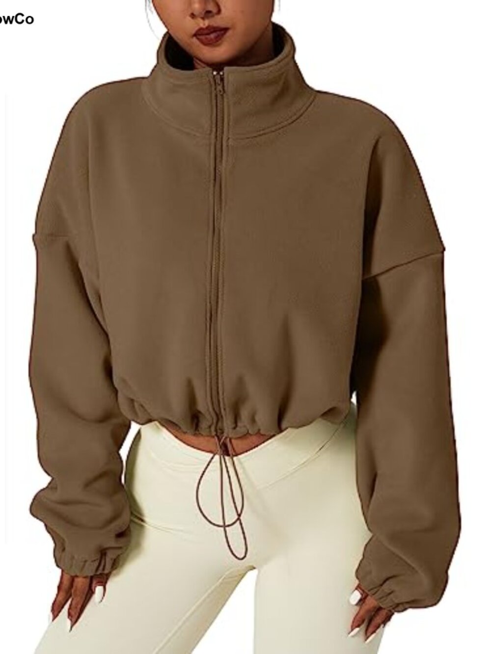 Full Zip Polar Fleece Short Jacket Stand Collar Cropped Winter Coat